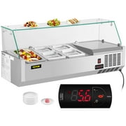VEVOR Refrigerated Condiment Prep Station, 40-inch, 7.8Qt Sandwich / Salad Prep Table w/ 1 1/3 Pan \u0026 4 1/6 Pans, 150W Salad Bar w/ 304 Stainless Body Tempered Glass Shield Digital Panel Auto Defrost